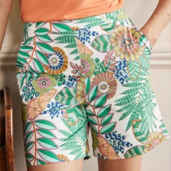 Boden Size 4 Floral Botanical Shorts  Elastic Waist Cotton Blend - Picture 1 of 14